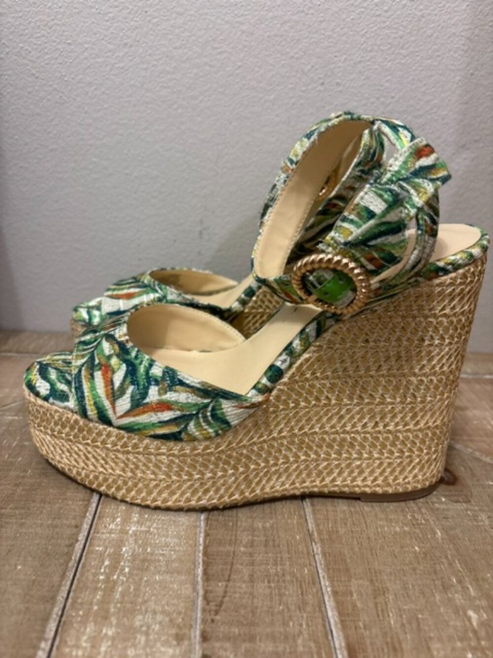 NWOT Jessica Simpson Kamindi Tropical Espadrille Wedge Sandals (no box) - Picture 4 of 7